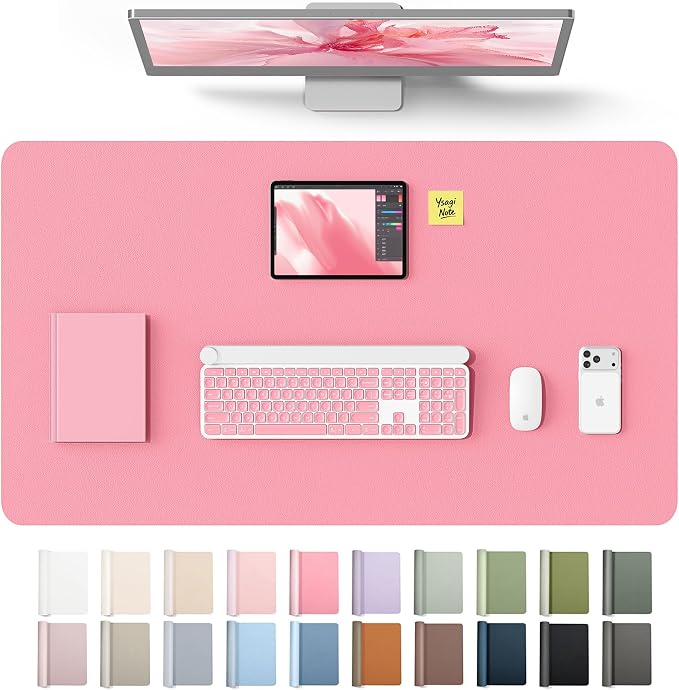 YSAGi Leather Desk Protector, Office Mat, Large Mouse Mat, Non-Slip PU Leather Blotter, Laptop Desk Mat, Waterproof Writing Pad for Office and Home(Pink, 40" x 24") by YSAGi