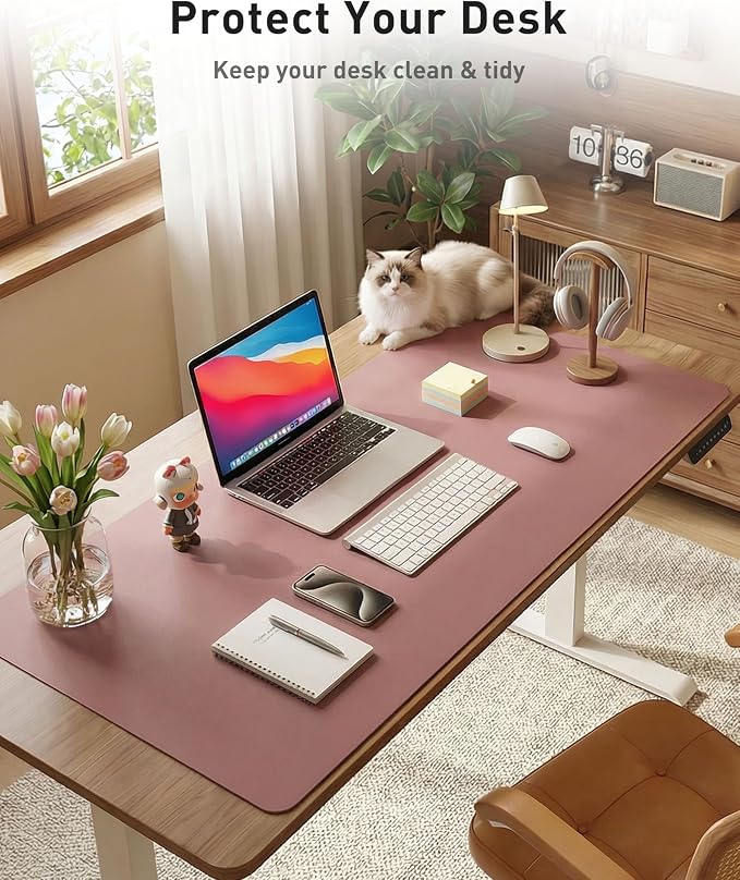 Aothia Faux Leather Desk Mat - Large Mouse Pad, Non-Slip PU Leather Blotter, Waterproof Writing Surface for Office and Home (Dark Pink, 40" x 24") - Image 8