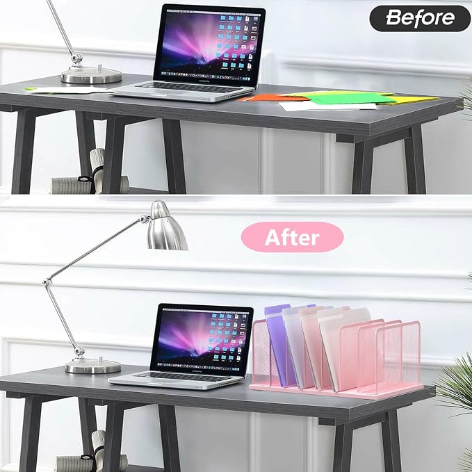 Kuntine.B 7-Section Upright Desk File Organizer Pink 1 Pack | Vertical, Mesh, Metal, Assembly, Stability, Sturdiness, Organization, Standing - Image 4
