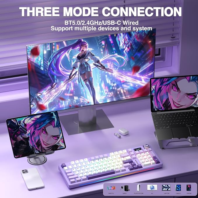 AULA S98 Pro Wireless Mechanical Keyboard with Screen & Knob, Tri-Mode Creamy Keyboard with Number Pad, Pre-lubed Linear Switches, Hot Swappable RGB Backlit Computer Gaming Keyboards for PC/Laptop - Image 4