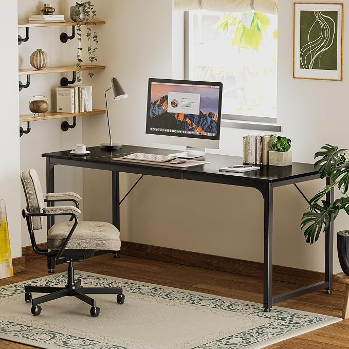 Huuger Computer Desk, 70 Inch Office Desk, Gaming Desk with Storage, Writing Desk Work Desk for Home Office, Study, Long Simple Desk, Large Legroom, Metal Frame, Black - Image 7