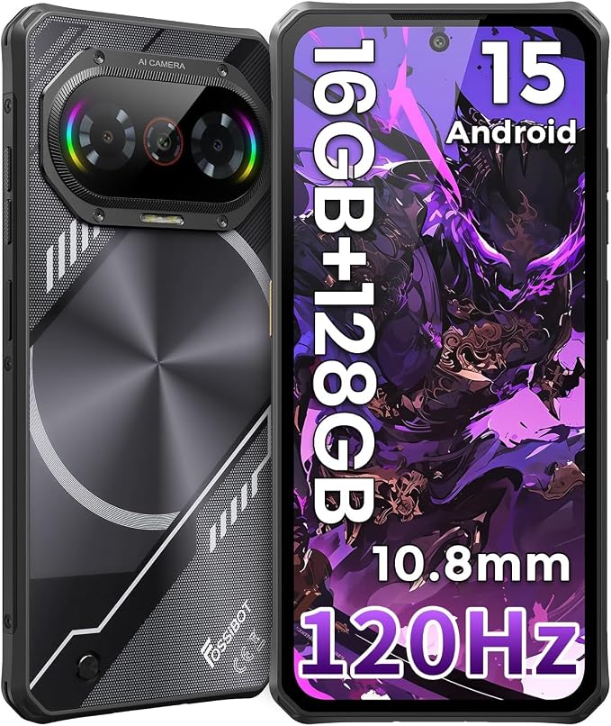 FOSSIBOT F114 Android 15 Rugged Phone Unlocked, 120Hz+6.67" Corning Glass, Slim 10.8mm Cell Phone, 16GB+128GB/2TB Smartphone, 50MP AI Camera, 5000mAh Dual SIM 4G T-Mobile/NFC/IP68/69K by FOSSIBOTSolarGenerator