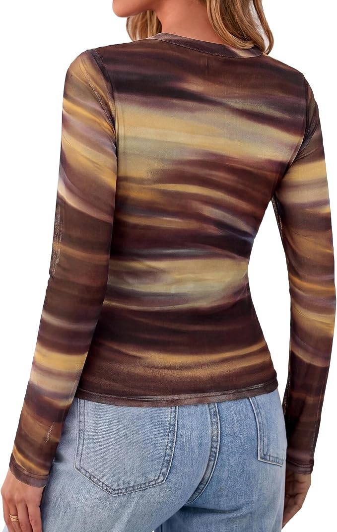 BTFBM Button Down Shirts for Women 2026 Fall Boho Tops V Neck Long Sleeve Blouses Ruched Mesh Fitted Fashion Clothing - Image 4