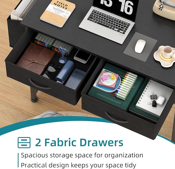 CAIYUN Computer Office Desk for Small Space with Fabric Drawers, Home Office Desk for Bedroom with Side Pocket and Hook, 31 Inch Kid’s Desk, Writing Desk, Study Table and Work Desk, Black - Image 6
