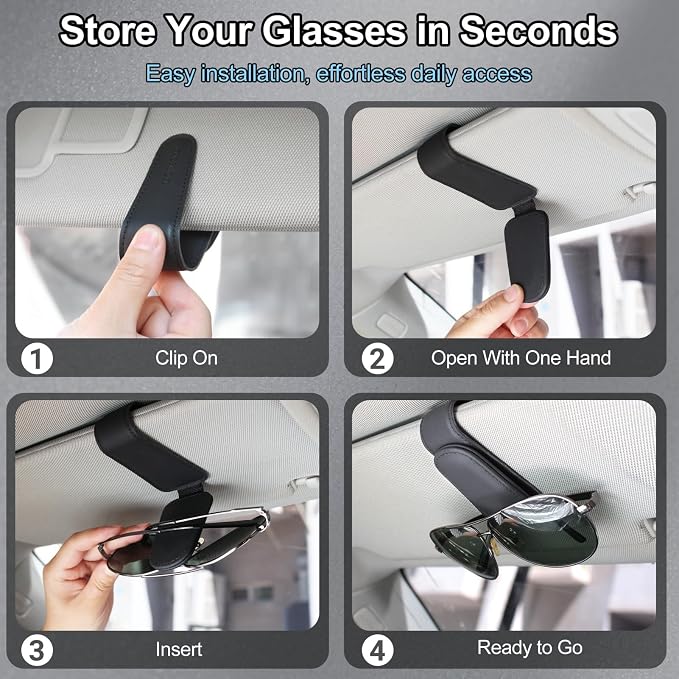 CHOSMOYI Magnetic Leather Sunglass Holder for Car, Sunglasses Clip for Car Visor, Auto Interior Accessories Universal for Different Size Eyeglasses (Black) - Image 4