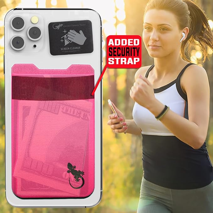 Phone Wallet - Adhesive Card Holder - Cell Phone Pouch - Stick on Lycra Pocket by Gecko - Carry Credit Cards and Cash - Image 9