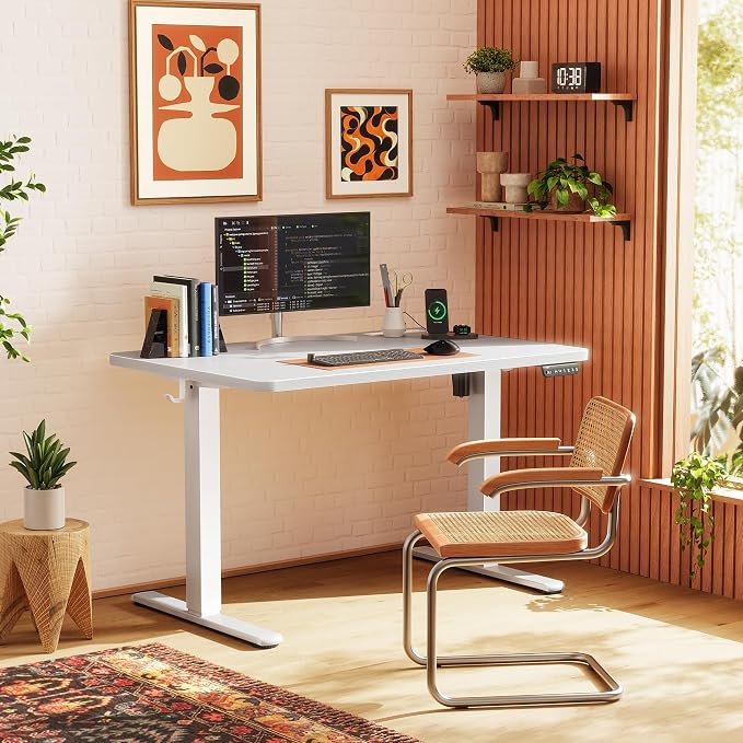 Huuger Electric Standing Desk with Power Outlets and USB-C Port, 39 X 24 Inch Height Adjustable Desk, Sit Stand Desk for Home Office, Computer & Gaming Desk with 4 Presets, Stable Steel Frame, White - Image 2