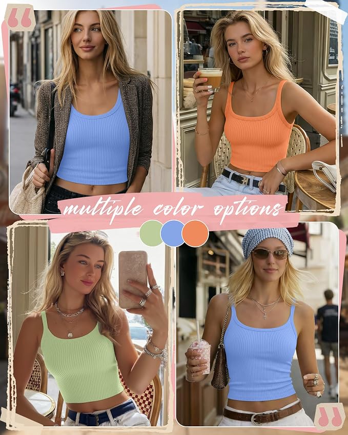 Ficerd 3 Pack Women's Tank Tops 95% Cotton Spaghetti Strap Ribbed Crop Camisole Slim Fitted Basic Summer Sleeveless Layer - Image 2