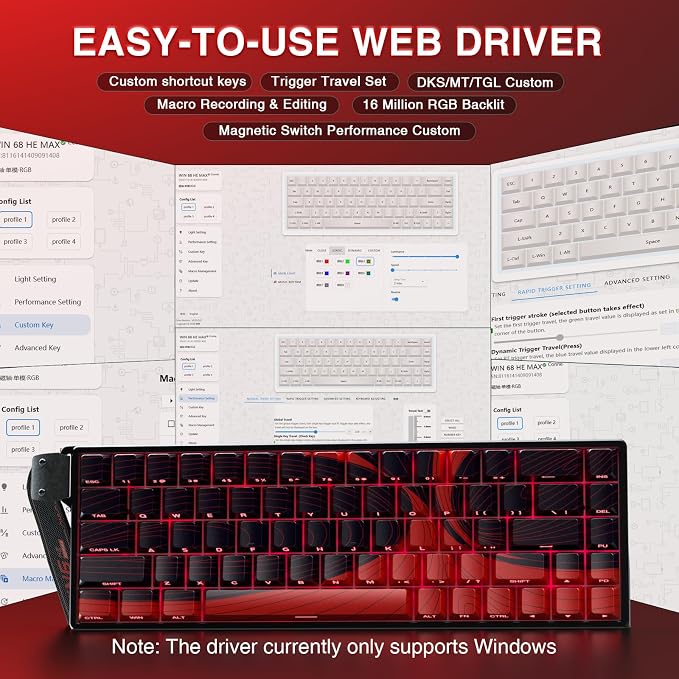 AULA WIN68 HE MAX - Hall Effect Gaming Keyboard with Magnetic Switch, Adjustable Actuation Fast Trigger Mode, 8KHz Polling Rate, RGB Backlit Wired Mechanical Gaming Keyboard 60 Percent Compact Design - Image 5