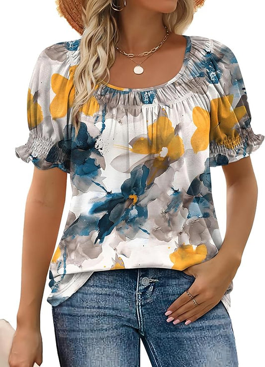 WIHOLL Womens Short Sleeve Square Neck Summer Tops Dressy Casual Blouses Trendy Clothes 2026 by WIHOLL