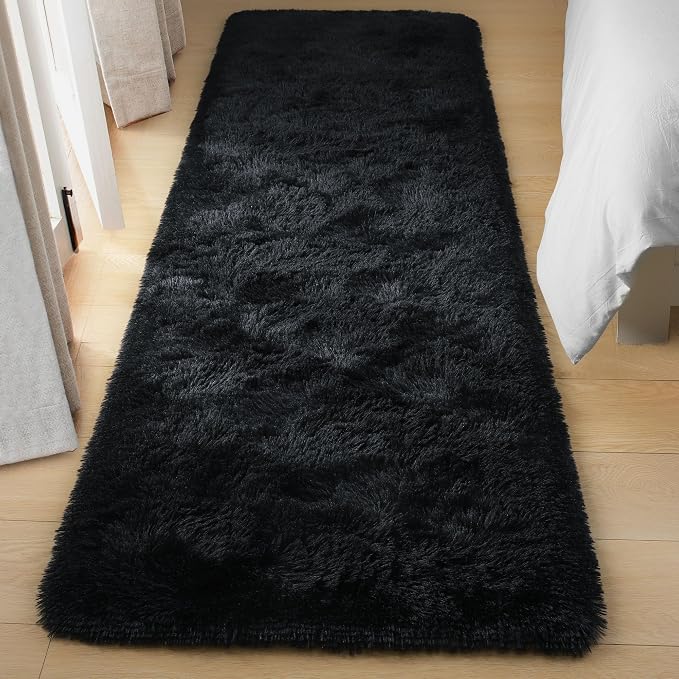 Tepook Soft Runner Rugs for Bedroom 2x6 ft with Rubber Backing, Black Fluffy Rugs for Living Room, Shag Bedside Rug Fuzzy Plush Carpet for Room, Area Rug for Dorm Nursery Hallway Indoor Home Decor - Image 6