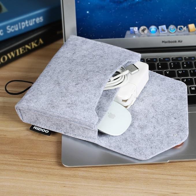 NIDOO Portable Felt Storage Bag, Electronics Accessories Protective Case Pouch for MacBook Power Adapter, Mouse, Cellphone, Cables, SSD, HDD, Power Bank, Portable External Hard Drive, Gray - Image 5