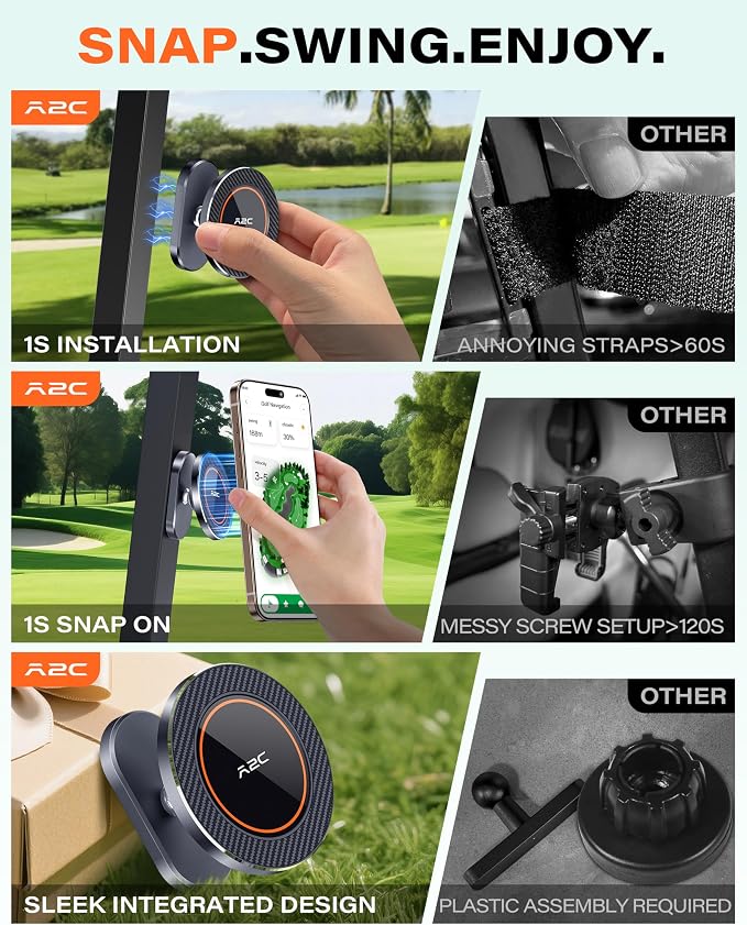 A2C Alloy Magnetic Golf Cart Phone Holder for MagSafe iPhone, Unique Golf Gifts for Men Golfers Dad Father, Golf Gift for Him Husband, Golf Accessories Essentials Gadgets (Iron Gray(2 Pack)) - Image 3