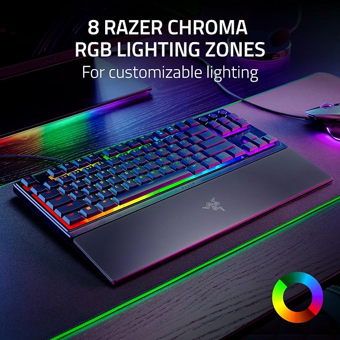 Razer Ornata V3 TKL Gaming Keyboard, Low-Profile Keys, Black | Mecha-Membrane Switches, UV-Coated Keycaps, Backlit Media Keys, 8-Zone RGB Lighting, Spill-Resistant, Magnetic Wrist Rest - Image 7