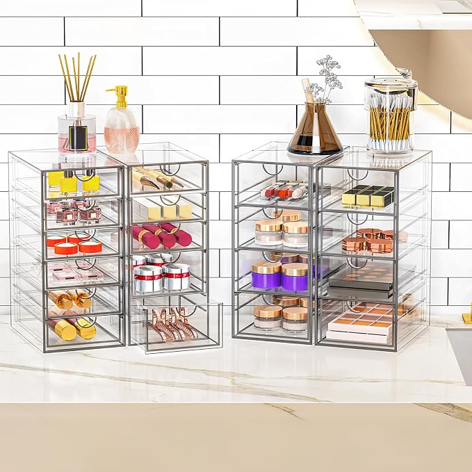 Acrylic Makeup Organizer with 19 Drawers,Storage Drawer Organizer | Bathroom Organizers and Storage for Palettes, Cosmetic, and Beauty Supplies, Desk Organization - Image 2