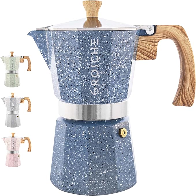 GROSCHE Milano Moka pot, Stovetop Espresso maker, Greca Coffee Maker, Stovetop coffee maker and espresso maker percolator (Indigo, 9 cup) | Cuban Coffee Maker And Italian Moka Pot For Stovetop Espresso; For Gas, Electric, And Propane Stoves With A Soft... by GROSCHE