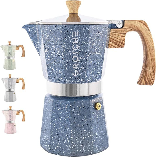 GROSCHE Milano Moka pot, Stovetop Espresso maker, Greca Coffee Maker, Stovetop coffee maker and espresso maker percolator (Indigo, 9 cup) | Cuban Coffee Maker And Italian Moka Pot For Stovetop Espresso; For Gas, Electric, And Propane Stoves With A Soft... by GROSCHE