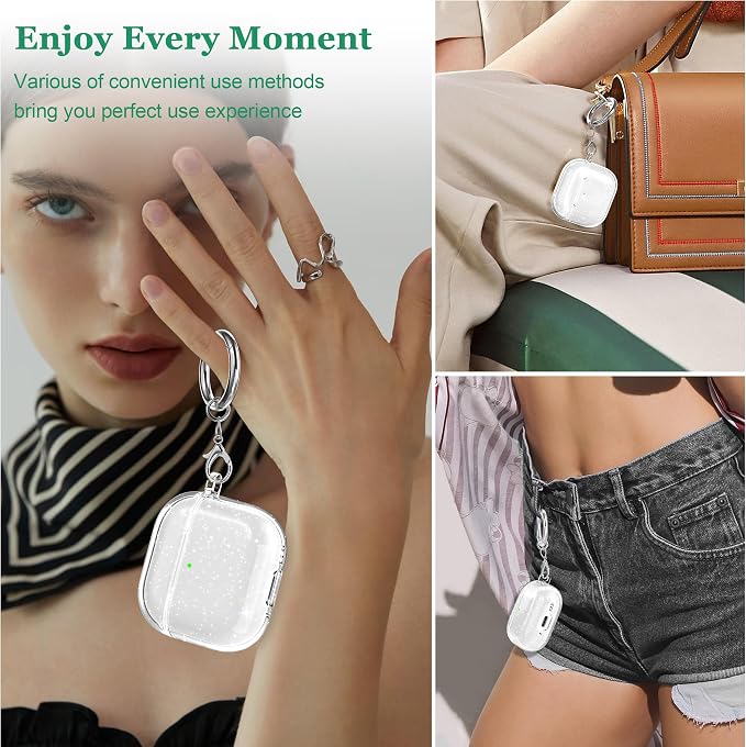 for AirPods 4th Generation Case Cover 2024, Military-Grade Shockproof, Soft TPU Highly Transparent Anti-Yellowing for AirPods 4 Case with Cleaning Kit & Cute Round Buckle, Gitter - Image 2