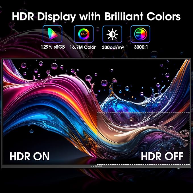 Amzfast 24 Inch Gaming Monitor 200Hz FHD 1080p Computer Monitor, 1ms Adaptive Sync, 3000:1, 129% sRGB, HDR Display, Eye Care, VESA 75x75, Metal Stand, HDMI 2.0 | DP 1.4, AMZG24X1 - Image 7