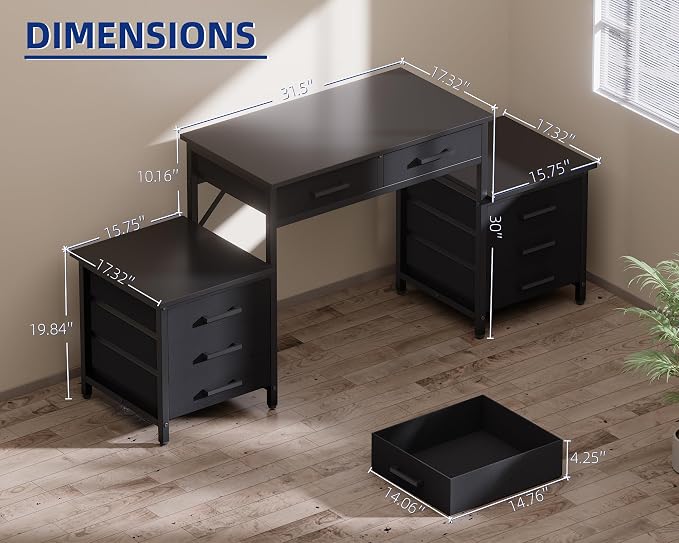 Pamray 63 Inch Office Desk with 8 Drawers and Printer Shelves for Computer | Space-saving, Ample Storage, Large Workspace, Easy Assembly, Sturdy, Suitable for Home Office Study Gaming, Bedroom and Dorms - Image 3