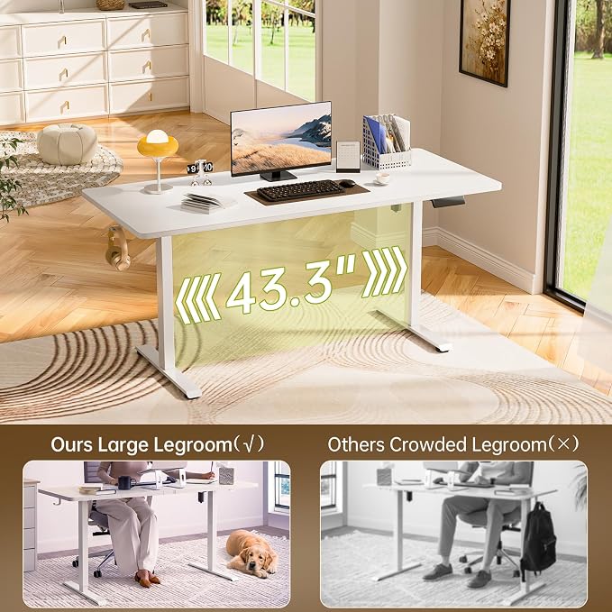 Veken Standing Desk, 63×27.6 Inch Electric Gaming Table, White | Height Adjustable Sit Stand Up Computer Tables for Home Office, Study , Writing, Suit students, employees and group work - Image 9