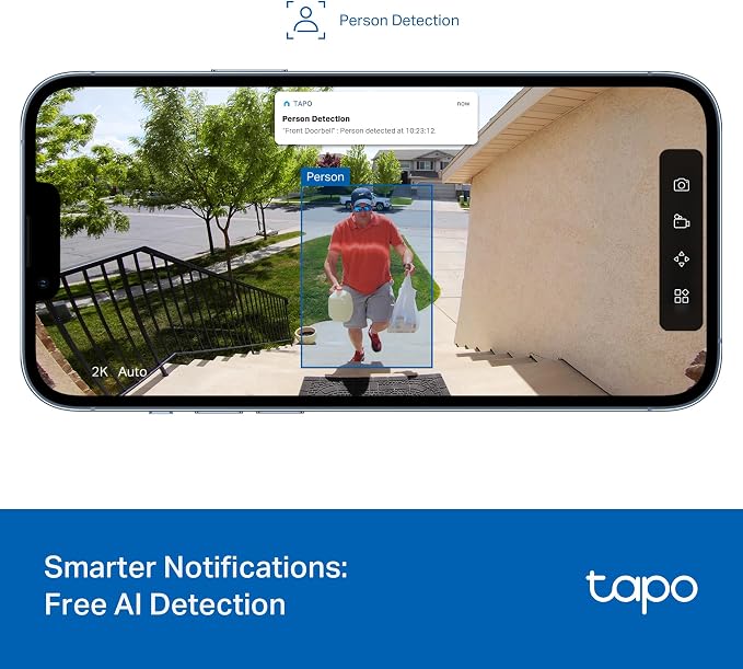 Tapo 2K Wireless Smart Video Doorbell - 160° Ultra-Wide View, Person Detection, 2-Way Talk, Ring Call, Night Vision, Subscription-Free Local Storage or Optional Cloud, D205 - Image 5