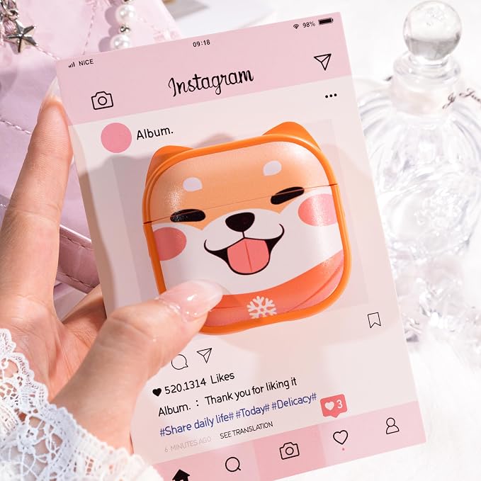 for AirPods 4 Case with Cleaning Kit, Cute Cat Ear Print Design & Cute Buckle, Inverted Phone Holder Design, Top Safe Lock Buckle Design, for Girls AirPods 4 case 2024, Orange Dog - Image 4