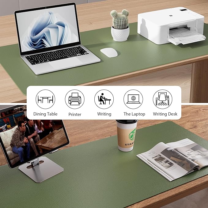Aothia Leather Desk Pad Protector, Mouse Pad, Office Desk Mat, Non-Slip PU Leather Desk Blotter, Laptop Desk Pad, Waterproof Desk Writing Pad for Office and Home (48"x17", Olive Green) - Image 5