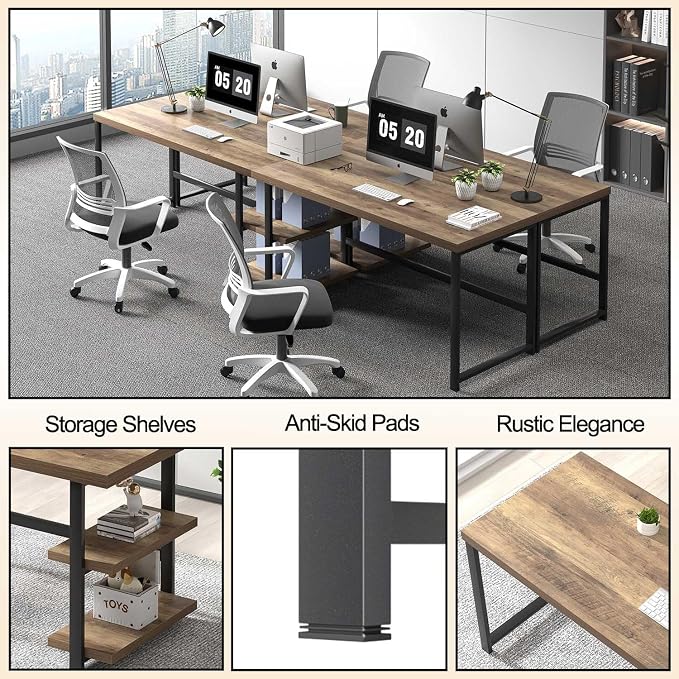 FOLUBAN 60 Inch Home Office Desk, Large Computer Desk with Storage Shelves, Modern Wood and Metal Writing Study Gaming Table Workstation for Living Room, Rustic Oak - Image 6