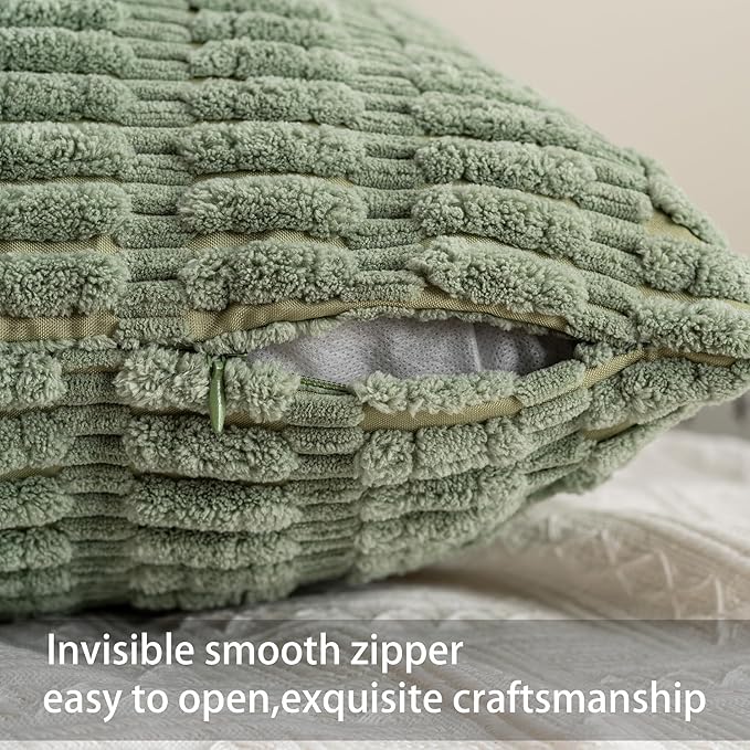 Aegero Pack of 2 Corduroy Decorative Throw Pillow Covers 16x16 Inch Soft Striped Pillow Covers Modern Farmhouse Home Decor for Sofa Living Room Couch Bed（Sage Green） - Image 3