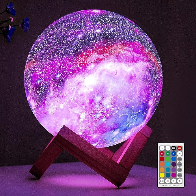 BRIGHTWORLD Moon Lamp Galaxy Lamp 5.9 inch 16 Colors LED 3D Moon Light, Remote & Touch Control Moon Night Light Gifts for Girls Boys Kids Women Birthday（Wooden Base） by BRIGHTWORLD