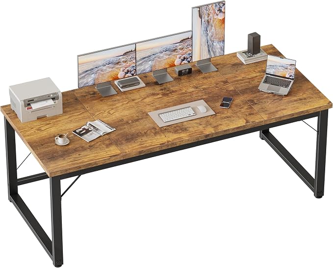 Mericonia 63x28 Inch Computer Desk, 1" Thick Large Office Table, Brown | Modern Simple Style, Heavy Duty Industrial Frame, Large Study & Writing Table for Home Bedroom Work by MERICONIA