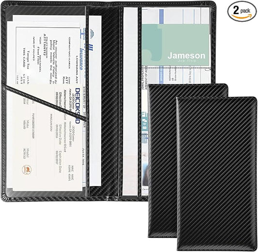 JUSTTOP 2Pack Car Registration and Insurance Holder,Car Document Holder for Cards License with Magnetic Shut,Vehicle Glove Box Car Organizer for Documents, Cards, License(Carbon Fiber Black) by JUSTTOP