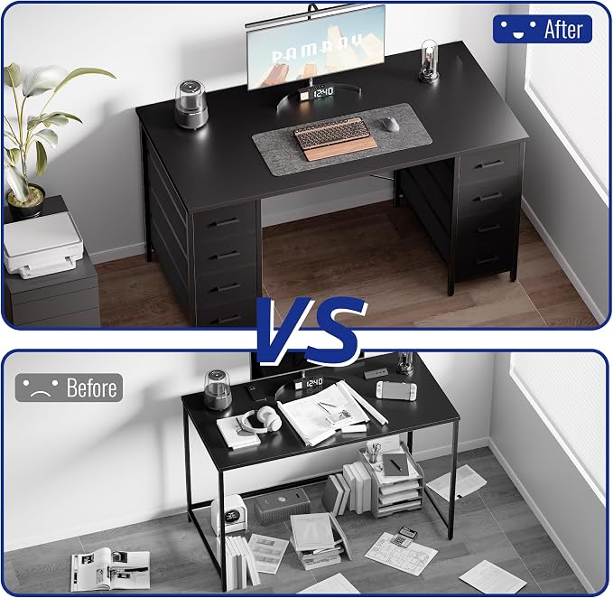Pamray 47 Inch Computer Desk with 8 Fabric Drawers for Home Office Work | Ample Storage, Space-Saving, Suitable for Home Office Bedrooms Dorm Living Rooms for Study, Writing, Work - Image 5