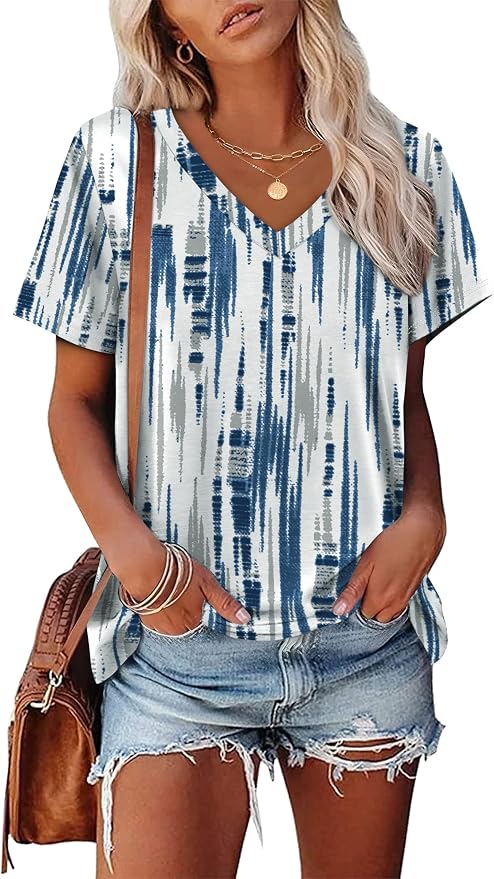 Alaroo Womens Summer Tops 2026 V Neck Short Sleeve Shirts Trendy Dressy Casual Vacation Outfits Printed - Image 2