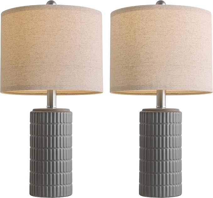 PoKat 20.75'' Ceramic Small Table Lamps for Bedroom, Modern Dark Gray Bedside Lamps Set of 2, Farmhouse Lamps for Living Room with Linen Lampshade for Night Stands Guest Room Side End Table Console - Image 8