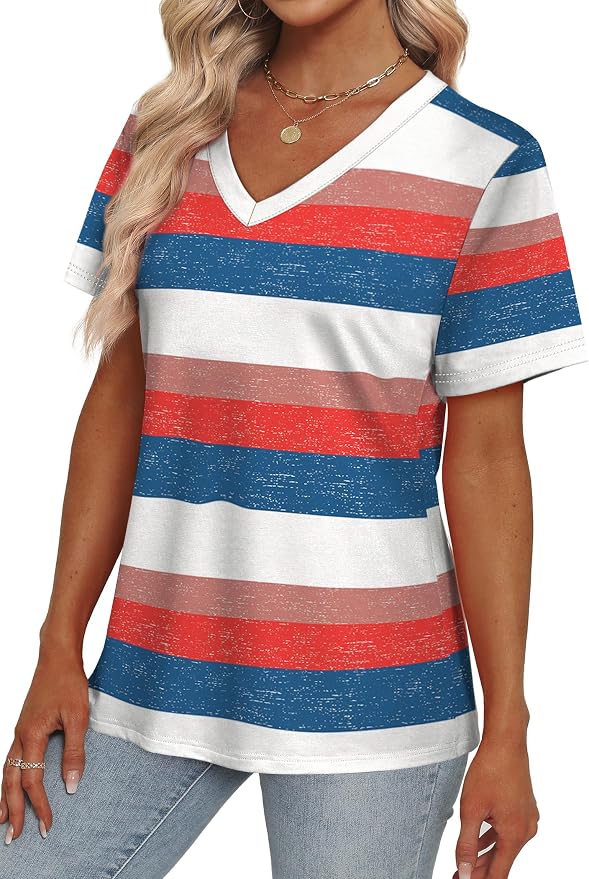 Alaroo Womens Summer Tops 2026 V Neck Short Sleeve Shirts Trendy Dressy Casual Vacation Outfits Printed - Image 3