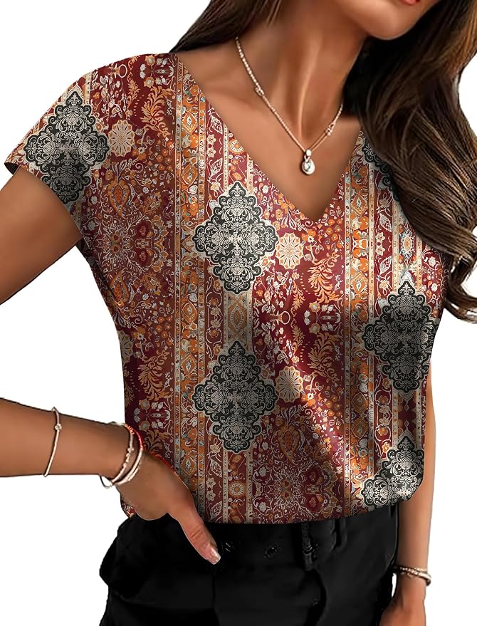 WIHOLL Womens Satin Summer Tops Cap Short Sleeve Blouses V Neck Shirts Business Casual Outfits Fashion Clothing 2026 - Image 2