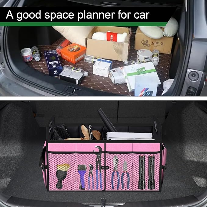 Femuar Car Trunk Organizer,Car Storage Organizer with 72L Large Capacity Waterproof Collapsible and 11 Pockets,Trunk Organizer for Car Suv/Jeep/Sedan, Large Size, Pink - Image 6