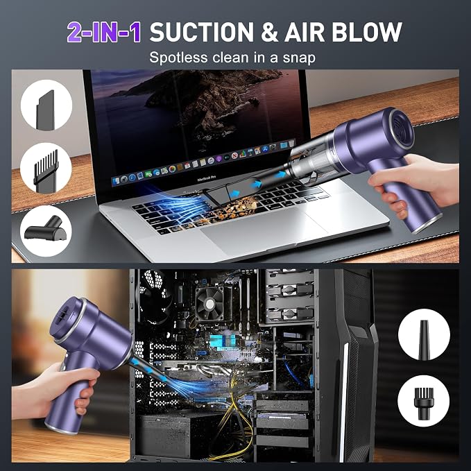 KMM Handheld Car Vacuum Cleaner, 9000PA Vacuum Cleaner & Air Duster, 120W High Power Vacuum Portable Cordless, Hand Held Vacuum Rechargeable with Multi-Nozzles & LED Light for Home, Car, Office - Image 2