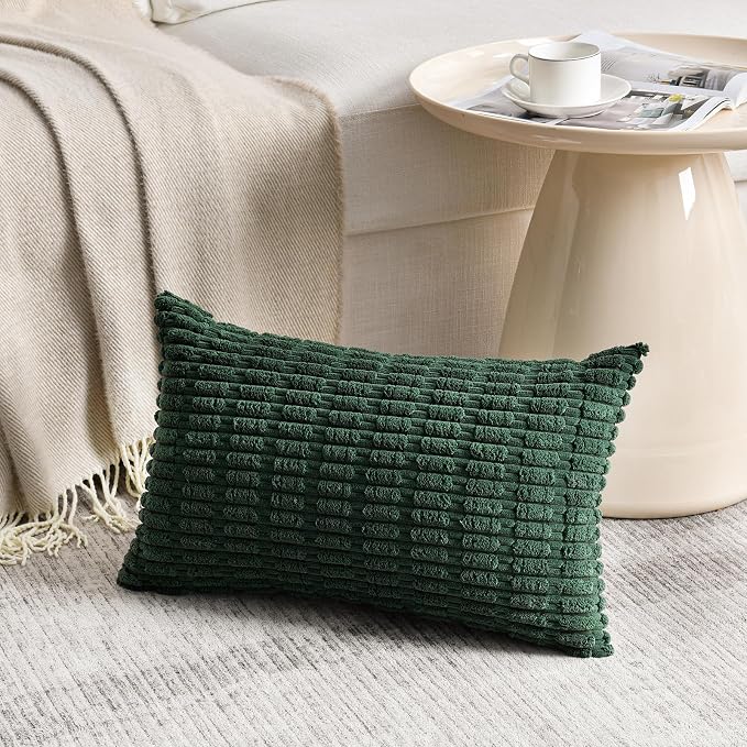 Fancy Homi 4 Packs Decorative Throw Pillow Covers for Living Room Couch Bed, Modern Farmhouse Boho Home Décor Accent Cushion Case, 20" x 12", Green Series - Image 2