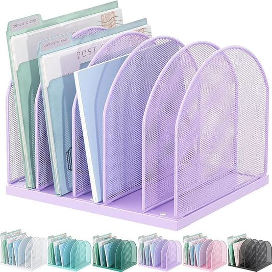 gianotter Desktop File Organizer with 5 Compartments | Desk Organizer Paper Organizer for Desk Workspace Organizers for Office Supplies (Purple, Upright Style) by gianotter