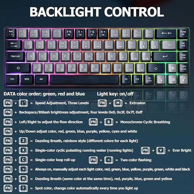Guiheng Wired Portable 60% Mechanical Gaming Keyboard,RGB LED Backlit Compact 68 Keys Mini Wired Office Keyboard with Red Switch for Windows Laptop PC Mac -Grey and Black - Image 7