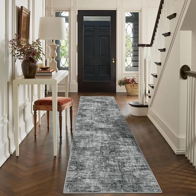 2'6''x8' Runner Rugs Washable Rug: Modern Abstract Living Room Rug Soft Anti-Skid Thin Carpet Indoor Floor Non-Shedding Carpets for Bedroom Dining Room Farmhouse Nursery Home Office - Black - Image 6