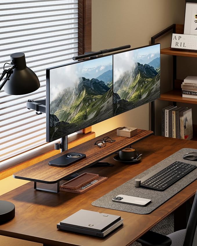 monTEK Freestanding Dual Monitor Stand for 17-32" Screens, 22 lbs Each | Solid V-shaped base, dual-screen full-motion arms, height adjustment, tilt, swivel, rotation and VESA 75/100 - Image 8