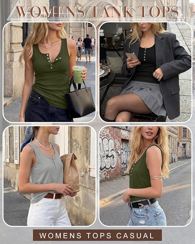 Ficerd 3 Pack Women's Henley Tank Tops Sleeveless Button Down Summer Shirts 2026 Casual Trendy Loose U Neck Tee Blouses - Image 4