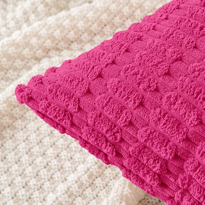 MIULEE Pack of 2 Corduroy Decorative Throw Pillow Covers 18x18 Inch Soft Boho Striped Pillow Covers Modern Farmhouse Home Decor for Sofa Living Room Couch Bed Hot Pink - Image 2