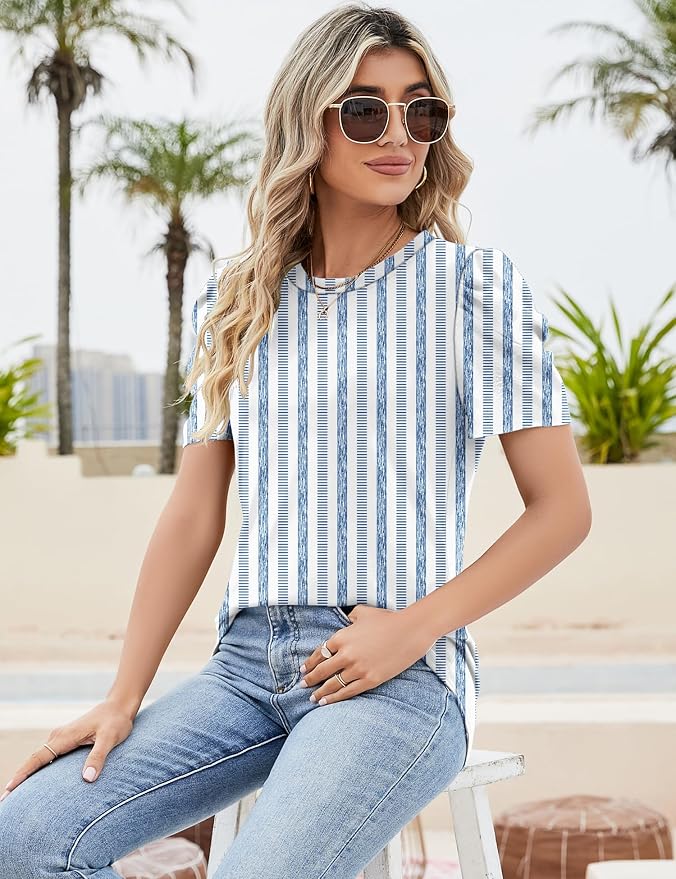 Ivicoer Puff Short Sleeve Shirt for Women Eyelet Tops Summer Crewneck Blouse Loose Fit S-XXL - Image 4