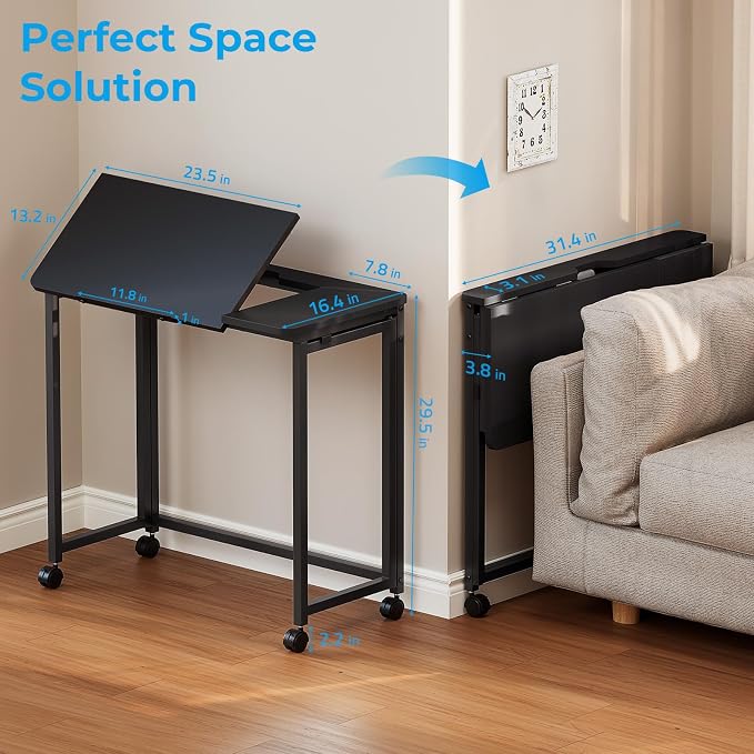 GreenForest Portable Folding Desk with Wheels, 31.5 inch Adjustable Tilt | Drafting Table Workstation for Small Spaces, Home Office, Drawing & Craft Projects，Black - Image 3