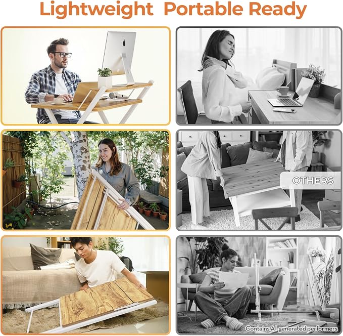 GreenForest Folding Desk No Assembly, Sturdy Computer Desk for Small Spaces | Portable Foldable Table for Laptop, 2-Tier Compact with Shelf, Space Saving for Home Office, Dorm, Apartment, 27.3"x 22" Oak - Image 7